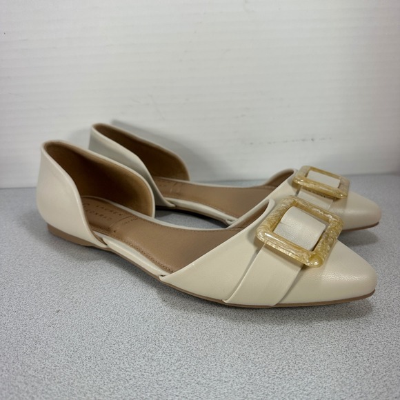 LC Lauren Conrad Shoes - LC Lauren Conrad Cream Pointed Toe D'Orsay Flats with Buckle